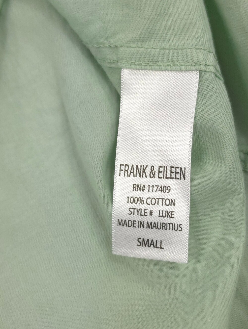 Frank & Eileen Mens Luke Button Up Shirt Mint Green 100% Cotton Long Sleeve - Picture 4 of 6